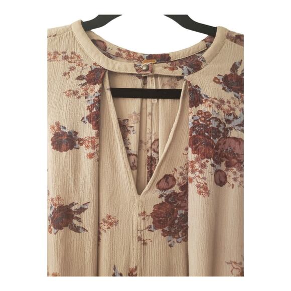 Free People Womens Tree Swing Tunic Dress Beige Multi Floral Button Cutout XS - Picture 3 of 10